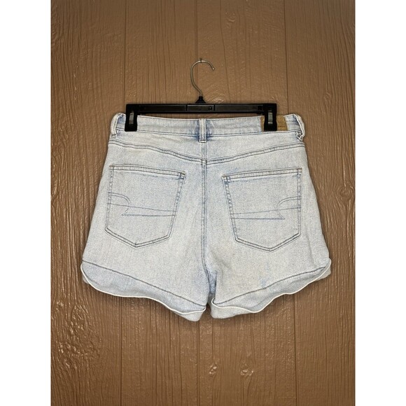 American Eagle Womens 6 Light Blue‎ Stretch Mom Short Distressed Criss Cross - Picture 2 of 5